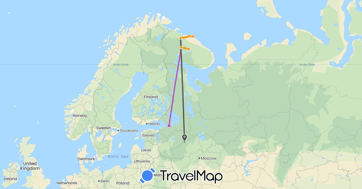 TravelMap itinerary: driving, train, hitchhiking, motorbike in Russia (Europe)